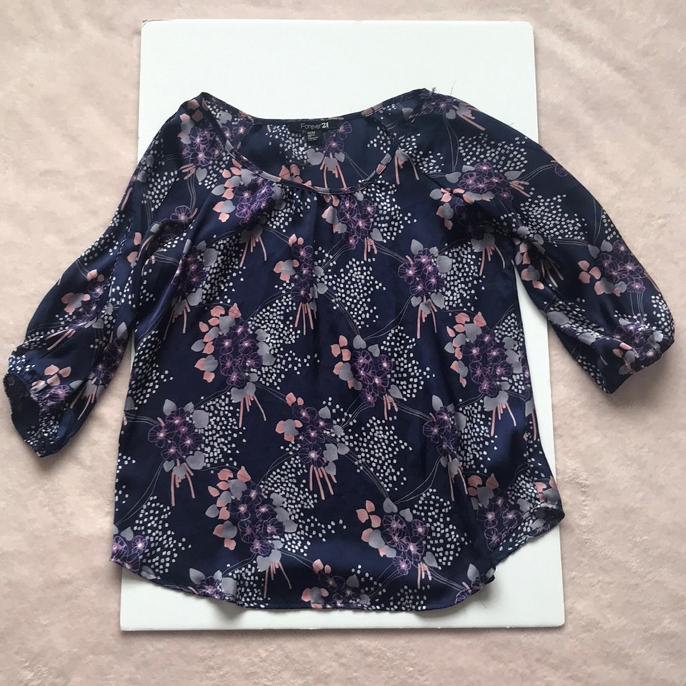 Navy sateen style shirt with slits on arms